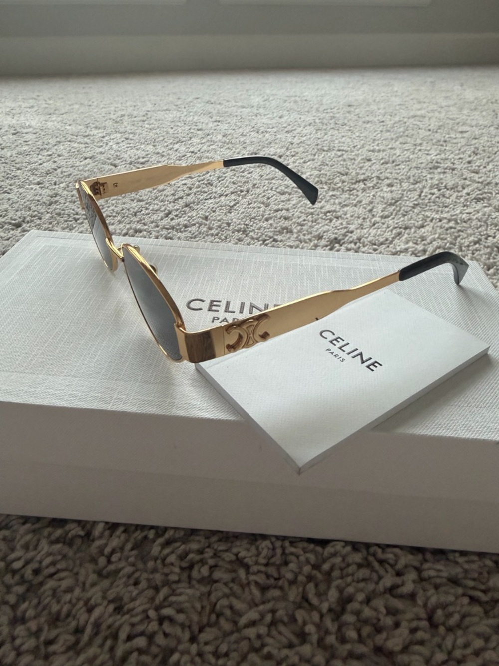 Celine Gold Frame Black Lens Oval Sunglasses - Picture 2 of 7